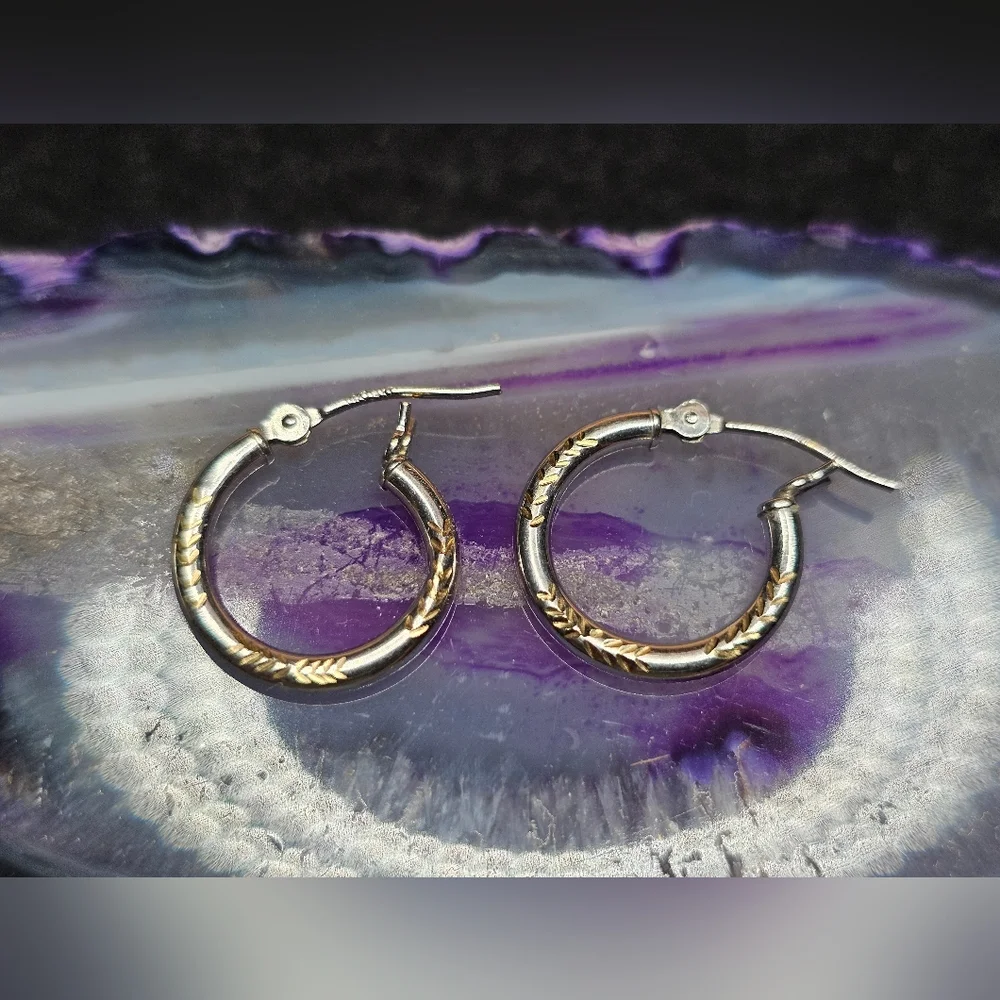 14k Gold Oracle Two-Tone Hoops - Picture 8 of 8